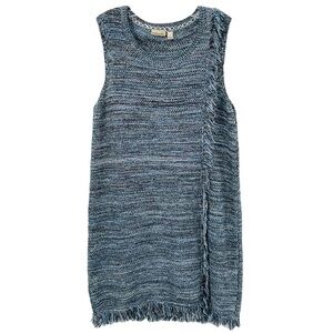 Anthropologie Holding Horses Blue/Black/White Knit Fringe Shift Dress - Sz M